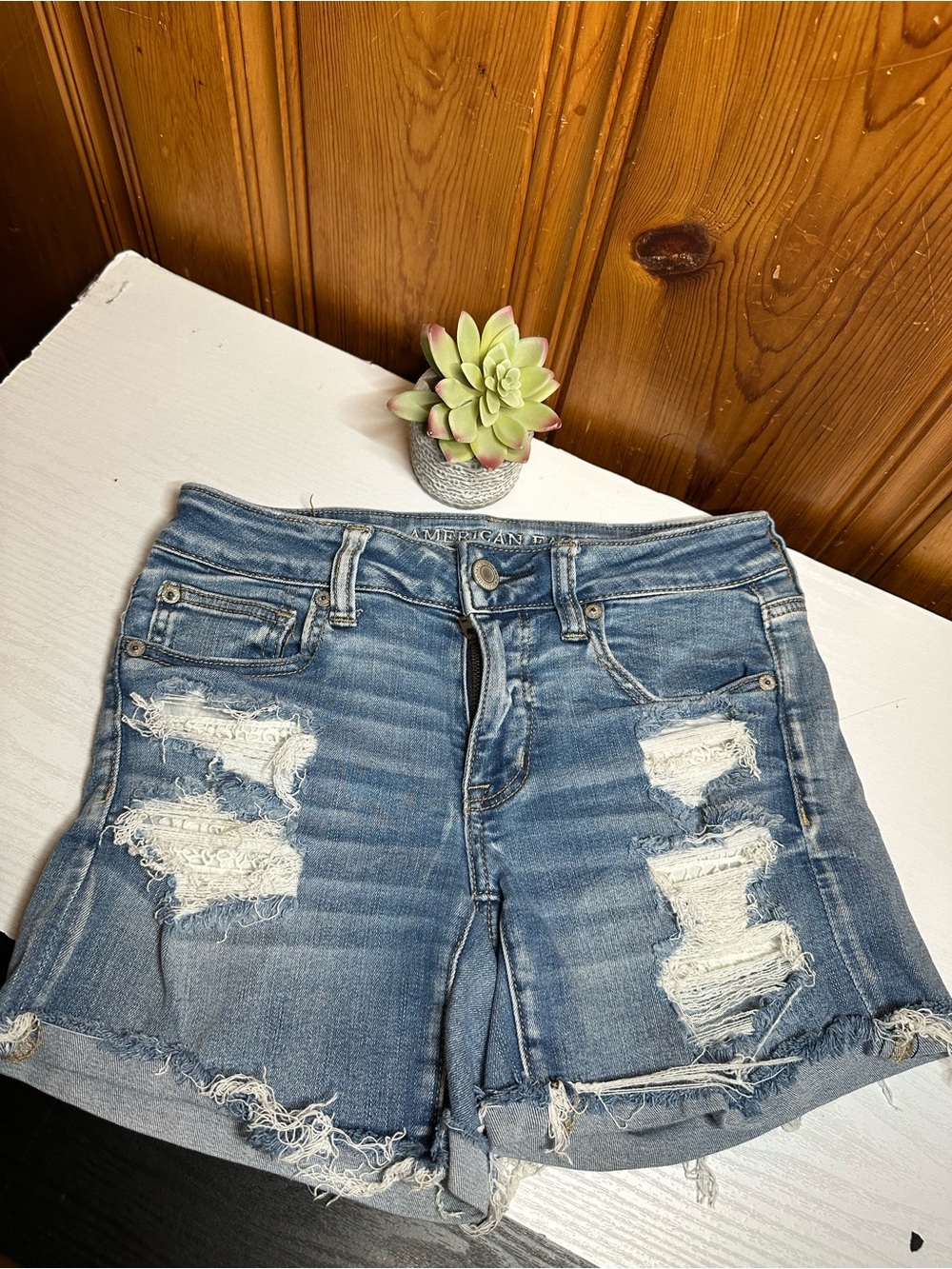 American Eagle Outfitters Distressed Light Blue Jean Shorts